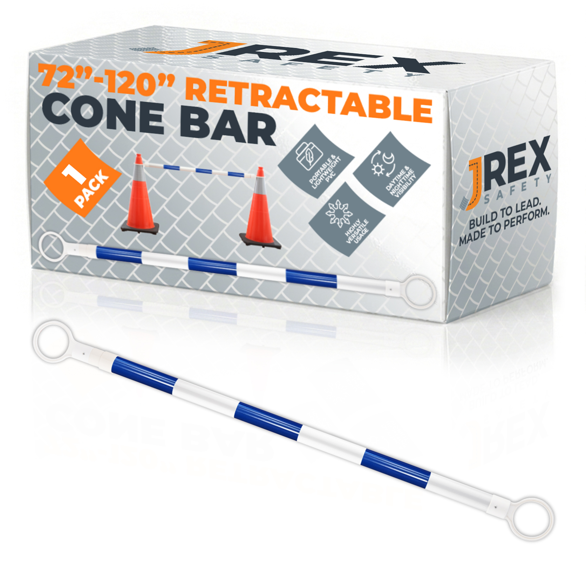 Retractable Cone Bar Blue/White - 72" to 120" Length